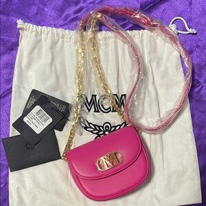 MCM Mini Mode Travia Handbag with gold chain